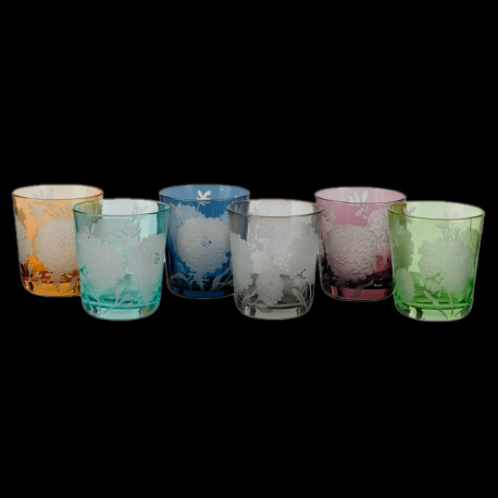 6 Verres droits motif fleurs couleurs assorties