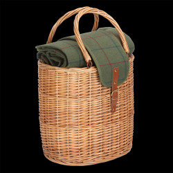 Oval wicker picnic cooler basket with tweed