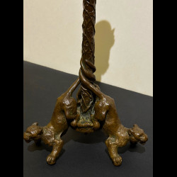 Paire de bougeoirs panthères en bronze signé Christophe Fratin
