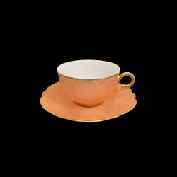 Porcelain Tea Cup and Saucer in Salmon Mozart Collection