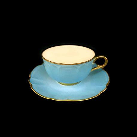 Tasse et Sous-Tasse Thé Porcelaine Turquoise Collection Mozart