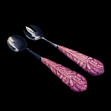 Pair of majolica salad servers red