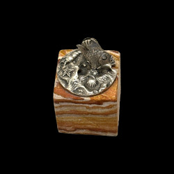 6 Marine-themed card holders in sterling silver hardstone bases by Buccellati