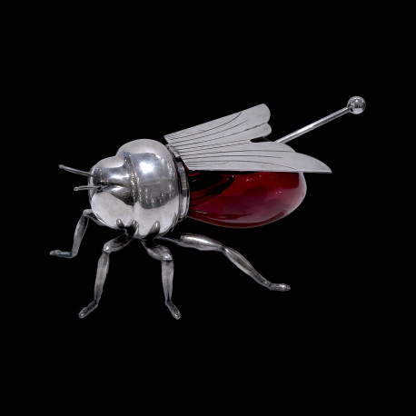 Abeille à miel Mappin & Webb métal argenté rouge avec cuillère XIXe