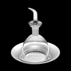 High-end oil dispenser in glass and silver-plated metal