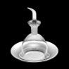 High-end oil dispenser in glass and silver-plated metal