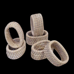 6 Ronds de serviette rotin blanc