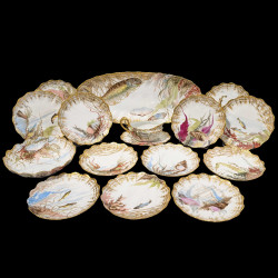 Exceptionnel service à poisson en porcelaine de Limoges, vers 1895, 15 pièces