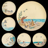 Assiettes scènes japonisantes faïence manufacture Vieillard circa 1880