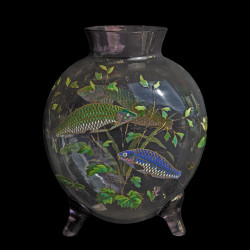 Vase Art Déco en verre émaillé, décor de carpes, Moser, fin XIXe
