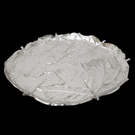 Silver Round Plate Maple Leaf