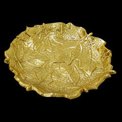 Round golden bread plate maple leaf