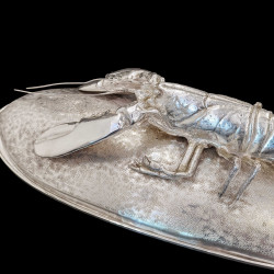 Silverplated metal serving dish with large lobster by Franco Lapini, circa 1970