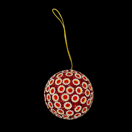 Boule perlée rouge Trésor Christmas Time