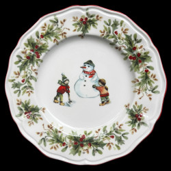 Majolica Snowman and children dessert plate Red nose