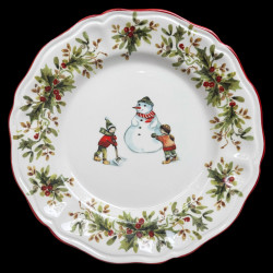 Majolica Snowman and children table plate Red nose