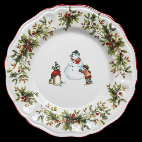 Majolica Snowman and children table plate Red nose