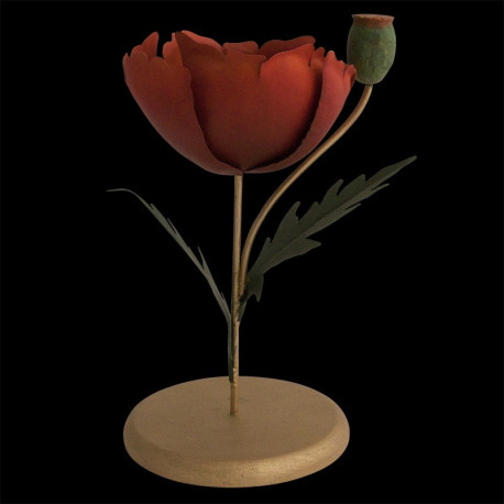 Coquelicot noir base dorée H 20 cm