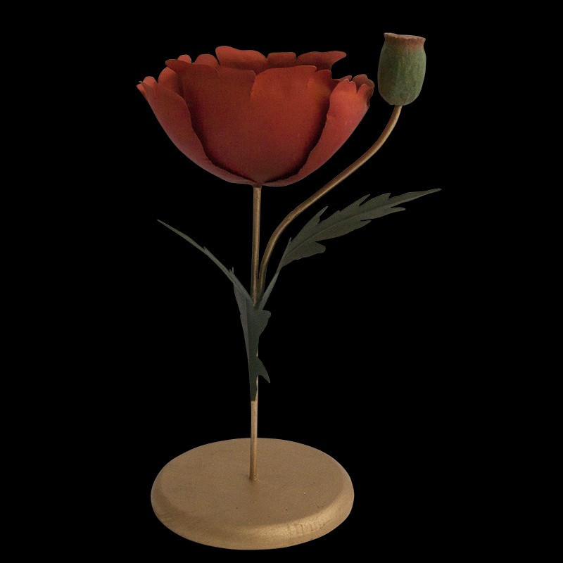 Coquelicot base dorée H 25 cm