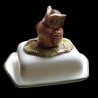 Majolica owl butter dish