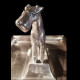 Art Deco silverplated tray by Gallia with a sculpted dog