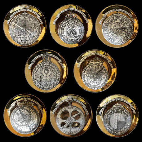 8 Piero Fornasetti Astrolabio Porcelain Plates circa 1970