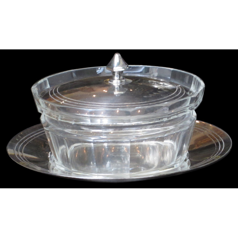 Parmesan dish crystan and silver plated