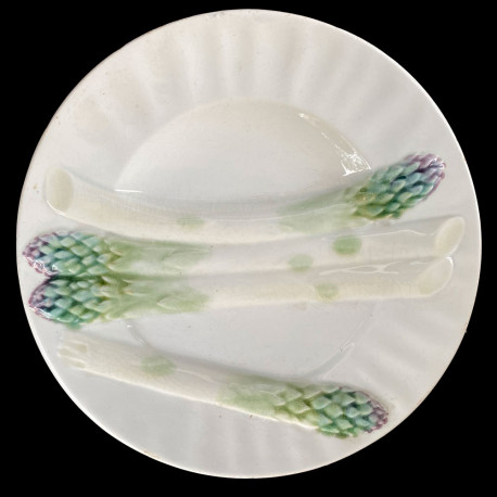 Assiettes asperges barbotine fond crème, Luneville