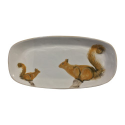 Majolica long oval dish double Squirrel