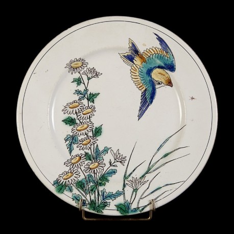 Moineau en vol & Marguerites assiettes D 25,5 cm