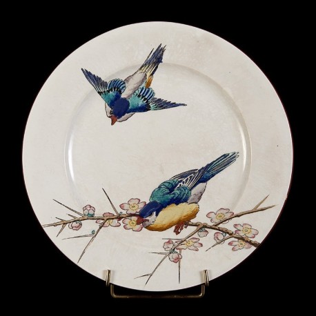 Couple d'oiseaux et branche de cerisier japonais assiettes D 25,5 cm