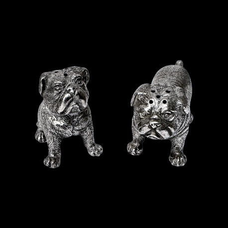 SALT & PEPPER SHAKERS PEWTER Bulldog